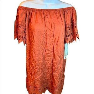 New Iris Coral Off the Shoulder Scallop Tunic Shirt Size S